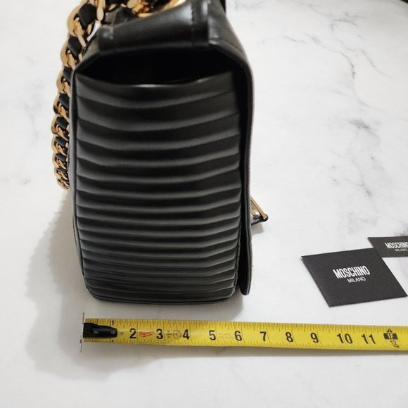 MOSCHINO COUTURE Macro Biker Bag GIANT Black Motorcycle Jacket Shoulder Purse - Picture 5 of 16